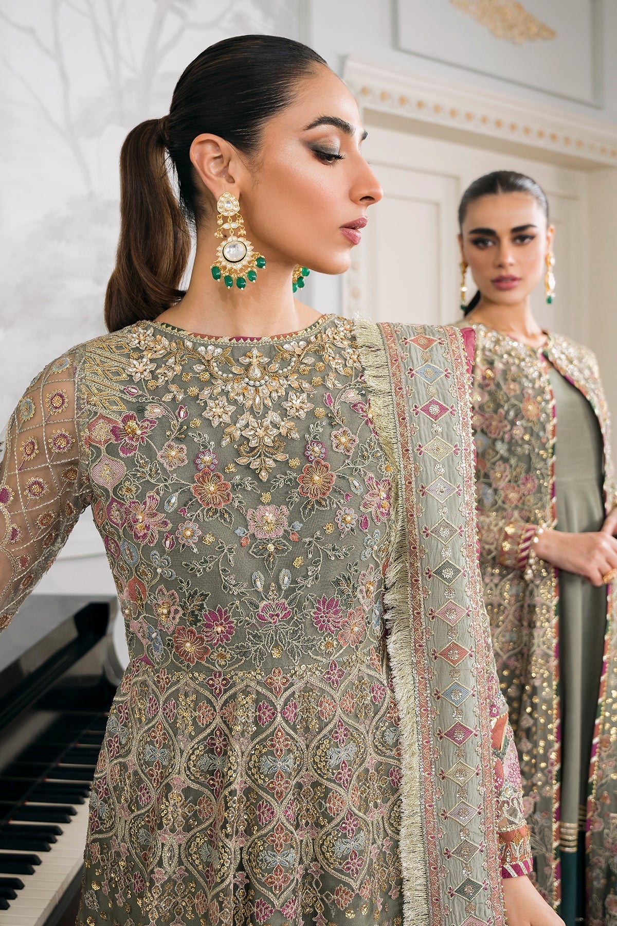 EMBROIDERED NET CH12-02 UNSTITCHED
