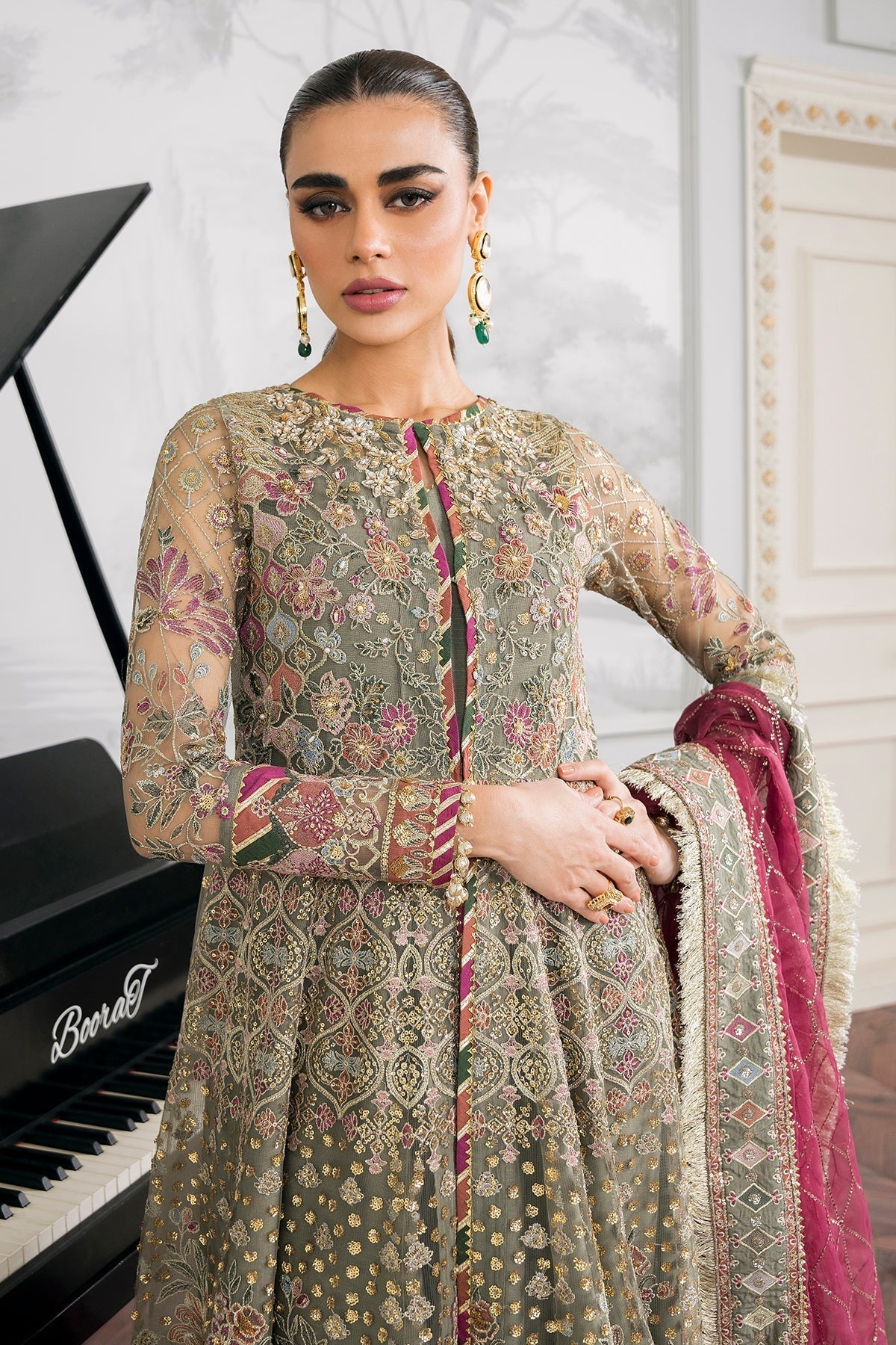 EMBROIDERED NET CH12-02 UNSTITCHED