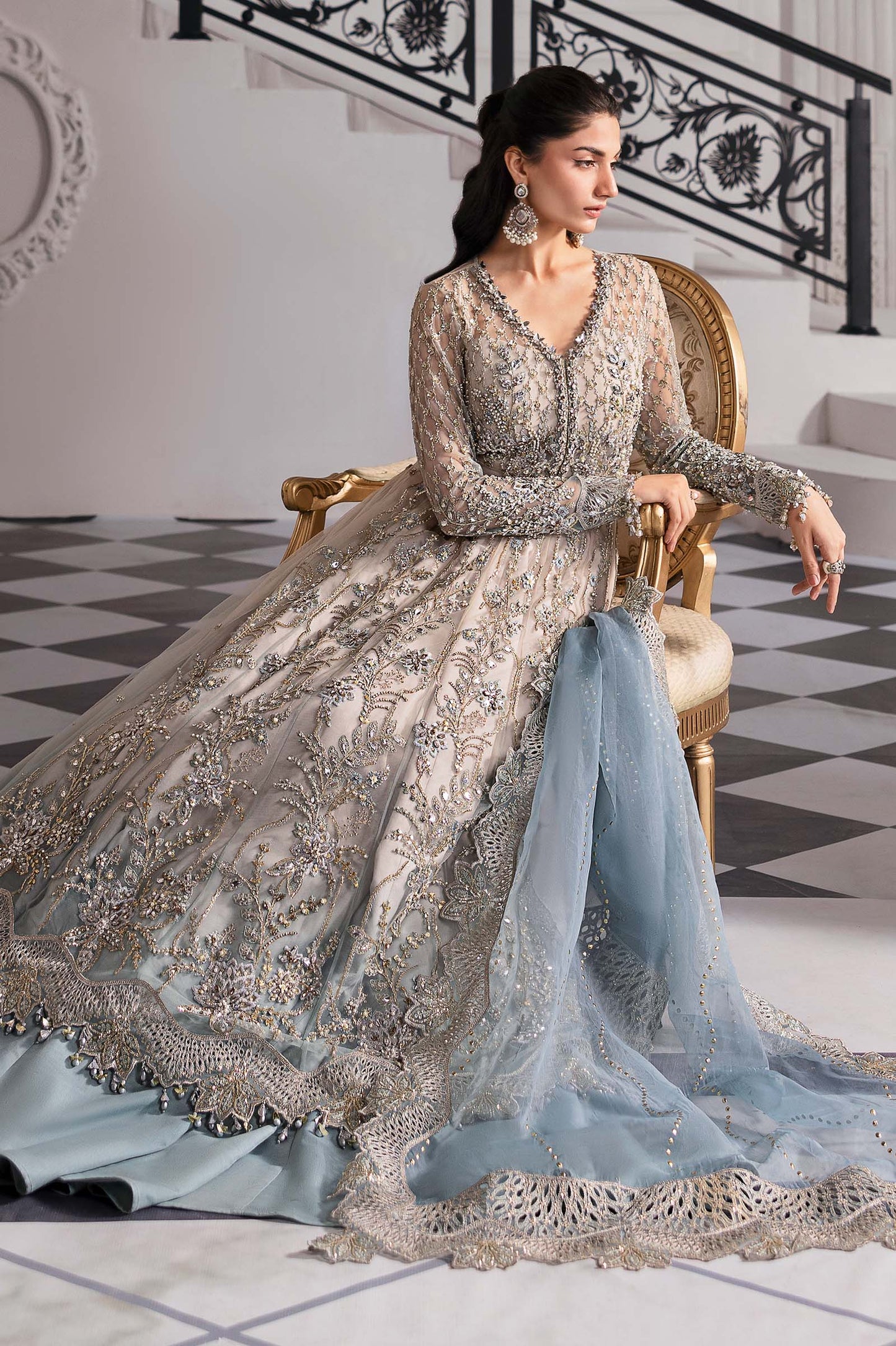3 Piece Unstitched Embroidered Net Suit | BD-3002